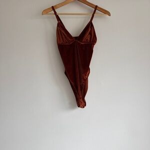 Elegant Velvet Bodysuit in Orange